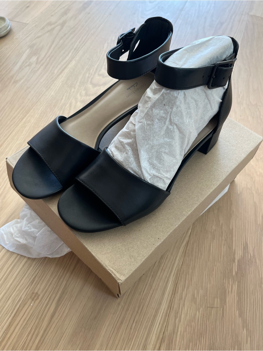 Clarks Black Ankle-Strap Block Heel Sandals